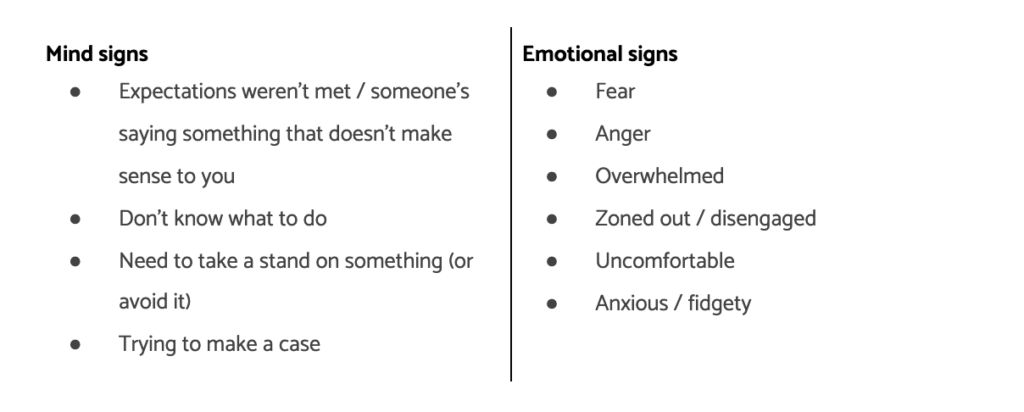 Some potential signs youre getting confused and should call a sync